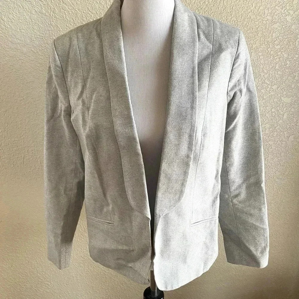 Helene Berman x Anthropologie Gray Metallic Threads Cotton Blazer: 10